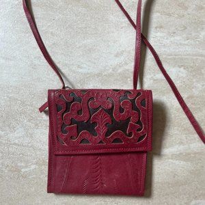 JL Saldivar Red/Blk Cross Shoulder Leather Wallet